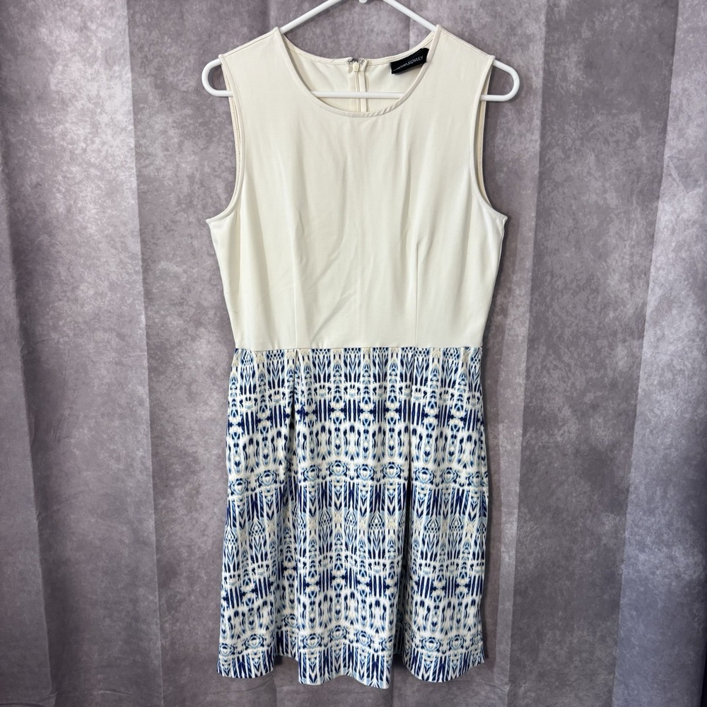 Cynthia‎ Rowley Sleeveless Knee Length Dress Blue White Ikat Print Size Medium